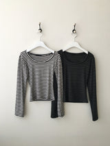 Slim U-neck stripe T