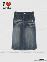 pocket midi denim skirt