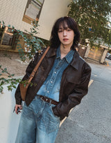 Brick pocket leather jacket