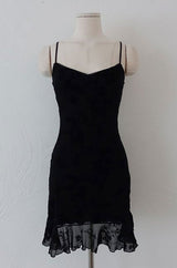 BLACK ROSE FLORAL MINI DRESS