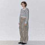 Stripe crop kara top Blue/brown
