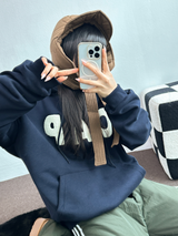 フリース🔥ハットプリンティングレタリングタトゥーパッチビッグフーディー 💙🩶🤎3COLOR