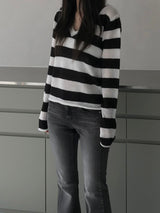 Stripe V-neck knitwear (one color)