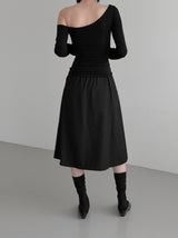 Er Rivet Pintuck Midi Skirt