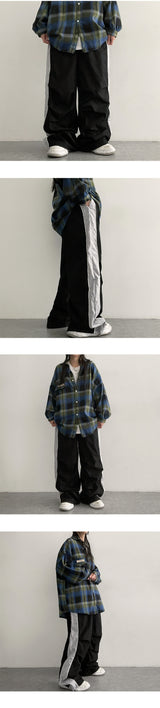 Rashu Side Color Banding Wide Pants (3 colors) Hem String!
