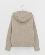 Mihro High Neck Hood Wool Knit Cardigan
