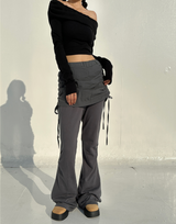 CRINKLE BOW PLEATED TWO-LAYER コットンブーツカットトレーニングスカートパンツレギンス - 2 COLOR