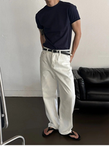 [4SEASON] ベーシックセミワイドデニムパンツ(3color)