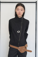 Diagonal-Zipper Mock-Neck Jacket (Black)