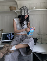 Dyeing Washed Banding Bermuda Denim Pants