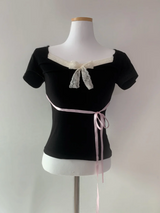 Tinifu Ribbon Lace Top (black)