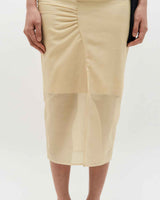Sheer Shirring Slit Skirt _ YELLOW