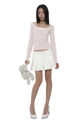 Hugging ribbon pleated skirt, White