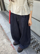 Maroon Side Button Wide Denim Pants