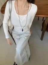 Dear Peach Touch Golji Strap Long Sleeve Top (3 colors)