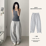 Pocket patch🍑common curved wide banding pants
