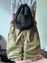 プレートピグメントカーゴバルーンワイドロングパンツ💛💚🖤 - 3 カラーズ
