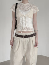 Floral Punching Lace Short Sleeve Tee