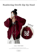 Moco Number Patch Embroidery Overfit Two Way Hooded Zip-Up