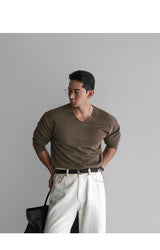 VネックベーシックニットTシャツ [Mocha]