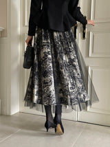 Dimu Toile Pattern Banding Lace Tulle Skirt