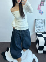 バックタトゥーレタリングバルーンデニムロングパンツ 🩵3サイズ