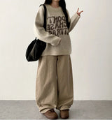 Rutte Corduroy Side Pin Tuck Slit Banding Wide Pants