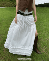 Rustic Pure Frill Slit Maxi Long Skirt (2 colors)