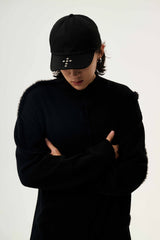 STUDDED CROSS UNISEX BLACK CURVED BRIM EMBROIDERED BASEBALL CAP