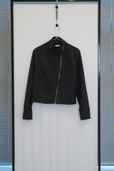 Diagonal-Zipper Mock-Neck Jacket (Black)