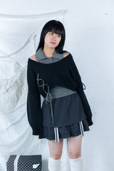 laceup ribbon knitset(black)