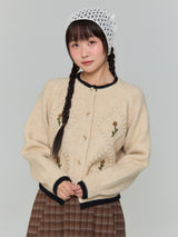 フラワー刺繍カーディガン - ベージュ