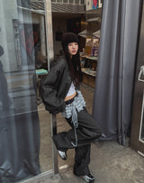 Pinstripe Workpatche Wide Denim Pants
