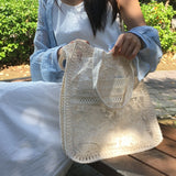 Rosé Flower Transparent Knit Linen Rattan Shoulder Bag Travel Bag 1 Color