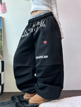 ハートタトゥー💕🖤ピンタックワイドパラシュートジョガーパンツ 🤍🖤🩷3カラー