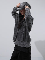 (UNISEX) ダイメッシュフードジップアップニット