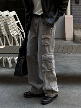 Grey washed multi cargo pants