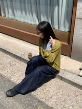 スナップ ノンフェード デニム ストリング ワイドパンツ（2色）