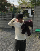 Wool Star Henry-neck Fingerhole Hoodie Knit