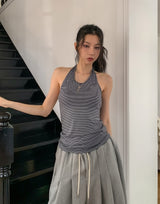 Mio pinstripe off-shoulder layered set