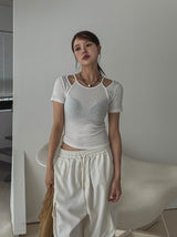 Sonya Whole Slit Layered Short Sleeve T-shirt