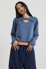 コットンレイヤード長袖Tシャツ, Navy