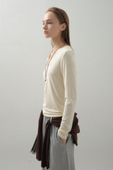 Deep V-neck Panel Top_Cream