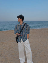 ASCLO Multi Stripe Knitting Short Sleeve Shirt (2color)