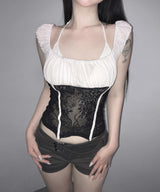 pre lace puff top (4colors)
