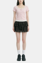 Haze Lace Neck Ribbed T-shirt