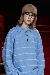 STITCH RUGBY POLO KNIT / SKY BLUE