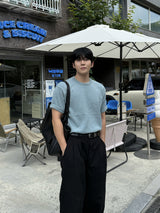 ダイアゴナルカットラインハーフバンドワイドパンツ