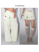 eatmeplz Original Printed Work Pants Short Skirt Two-Way Wide Pants