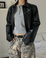 Dutch rivet semi-crop leather jacket